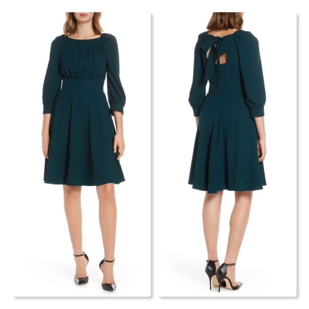 NWT Eliza J 3/4 Sleeve Fit & Flare Bow Tie Back Dress